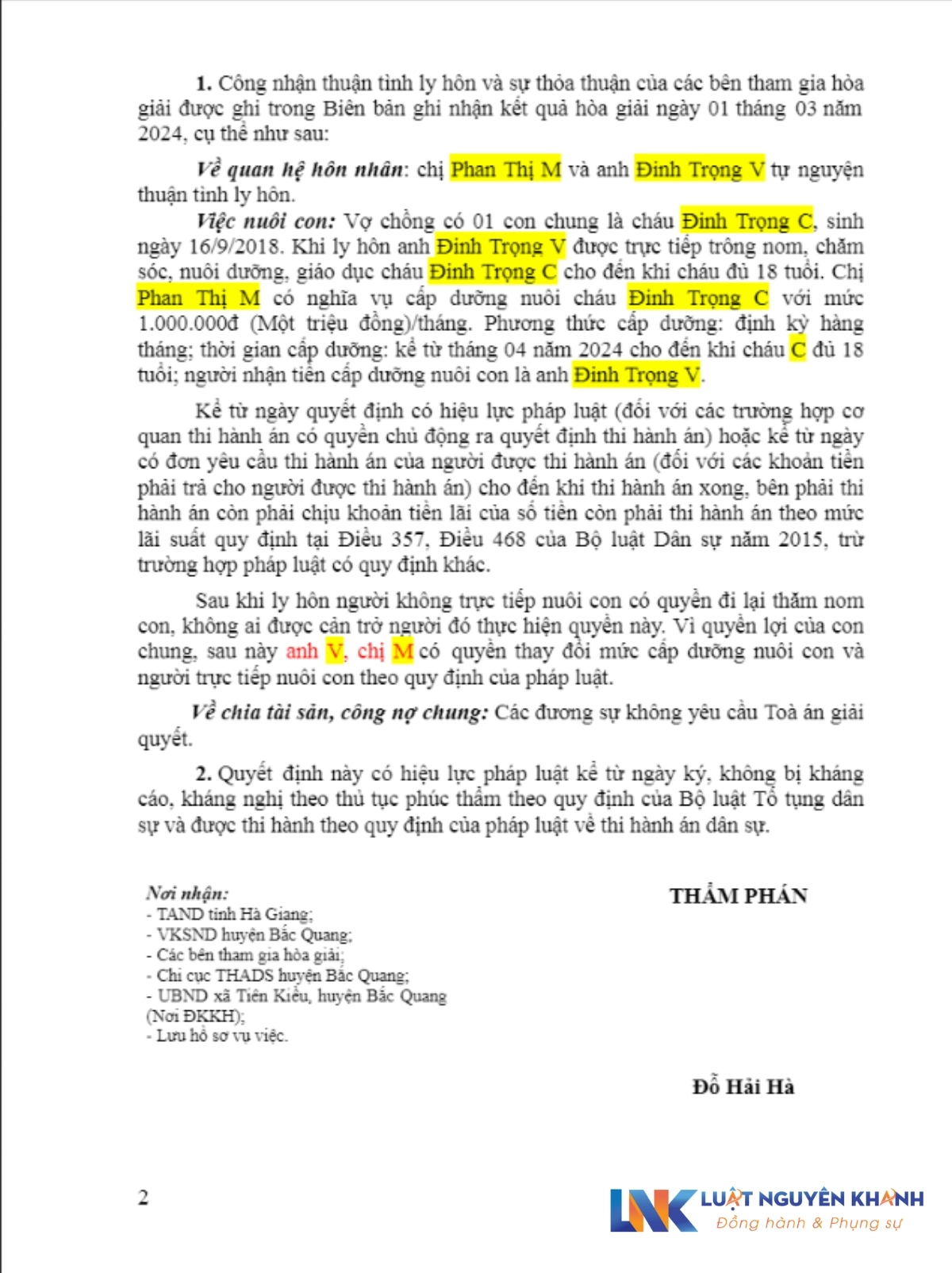 Mẫu giấy quyết định ly hôn của Tòa án Mới nhất 2 Mẫu giấy quyết định ly hôn