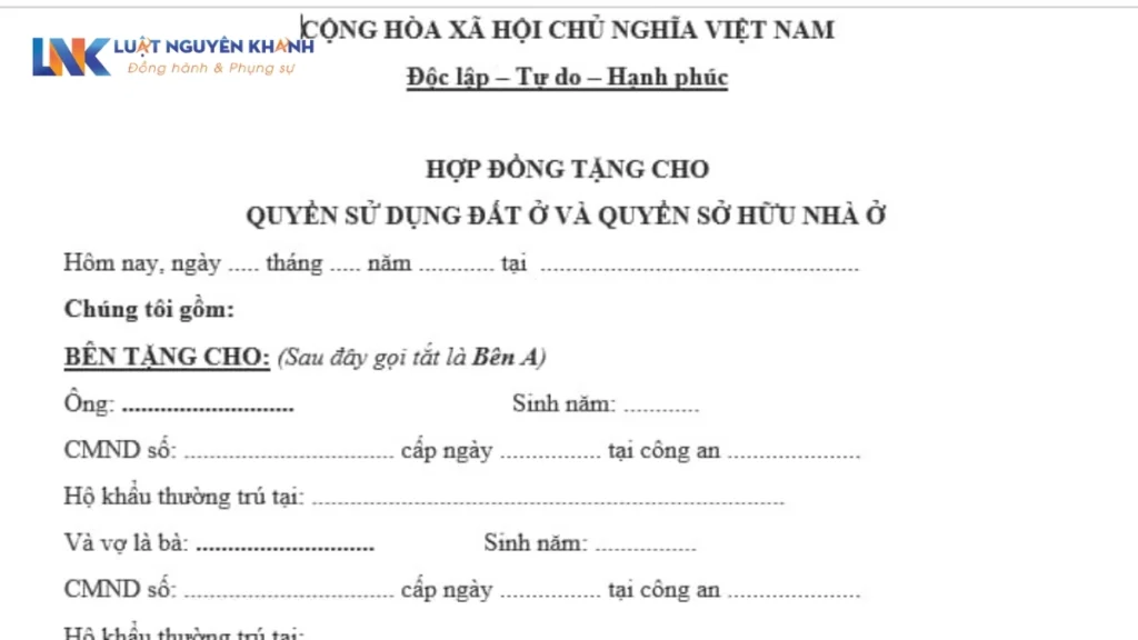 Mẫu giấy viết tay cho tặng đất mới chuẩn nhất