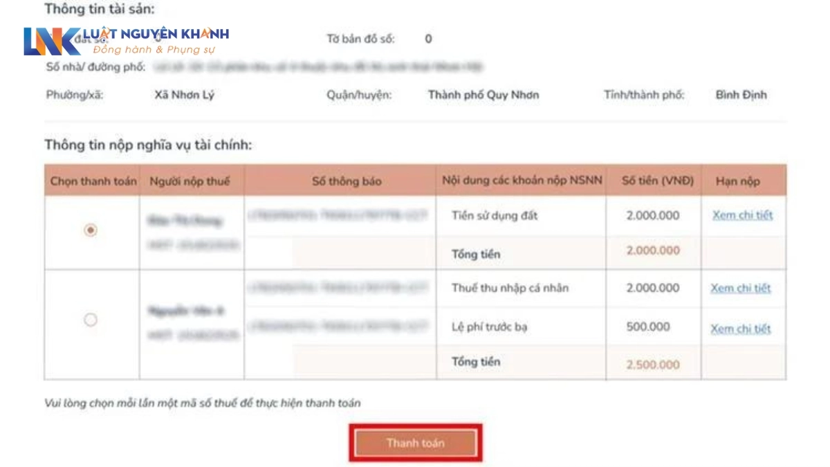 Nộp thuế đất online